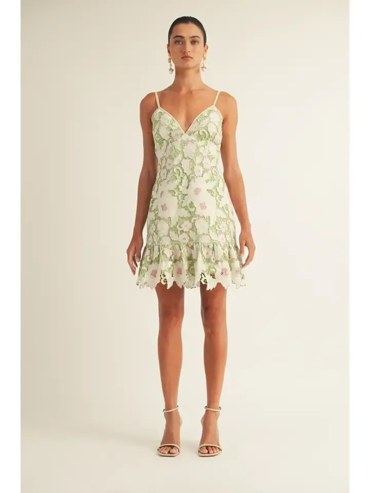 Dylan Spaghetti Strap V-Neck Floral Lace Mini Dress Multi-function
