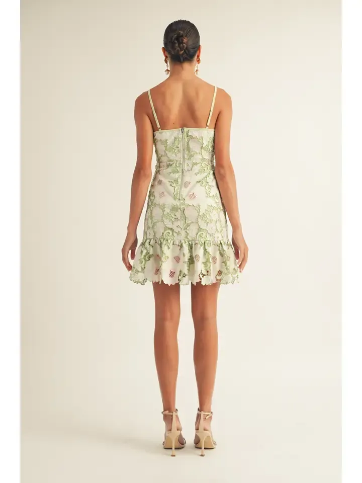 Dylan Spaghetti Strap V-Neck Floral Lace Mini Dress Free voice