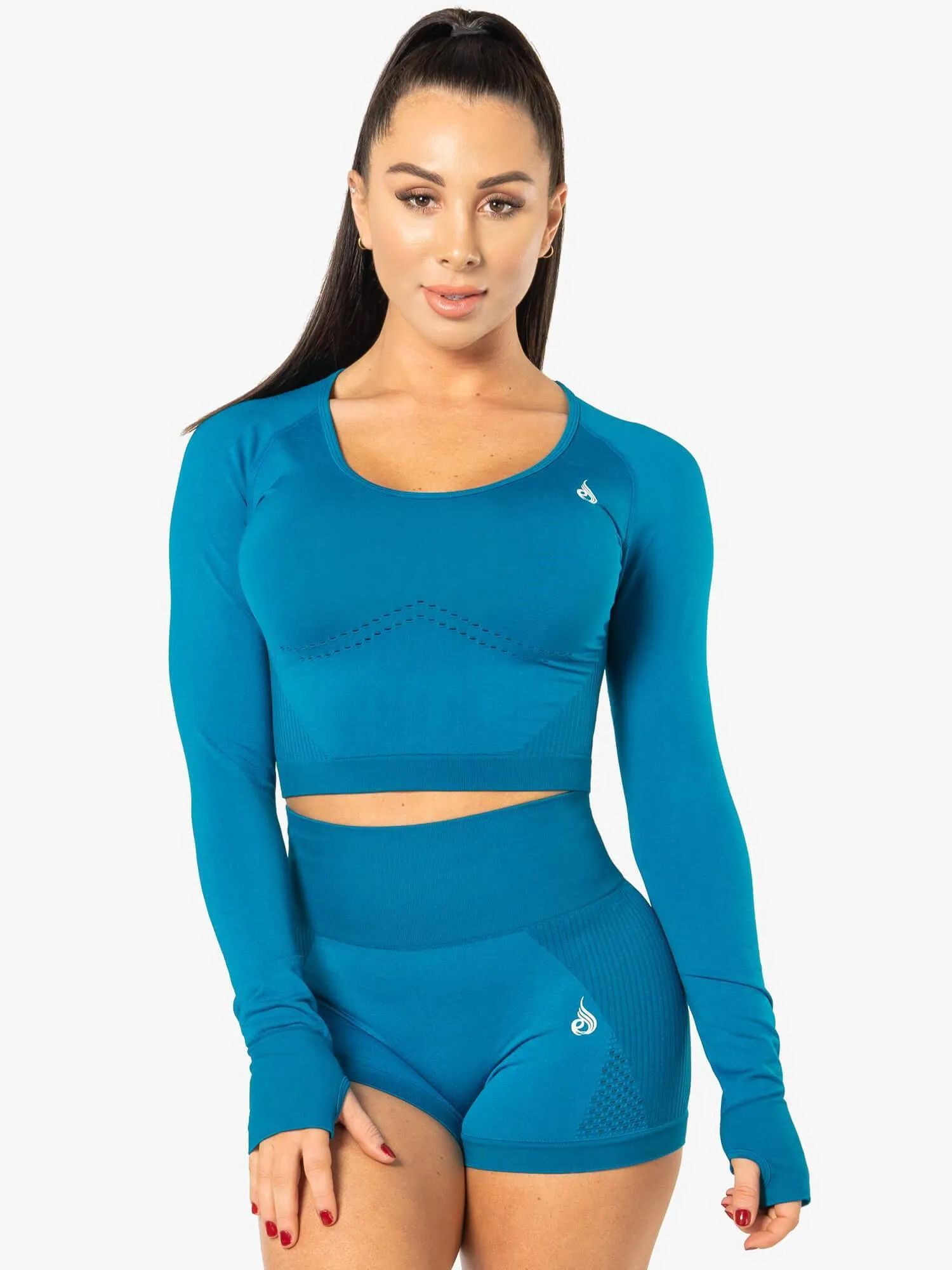 Electra Seamless Long Sleeve Crop Top - Electric Blue light versatile