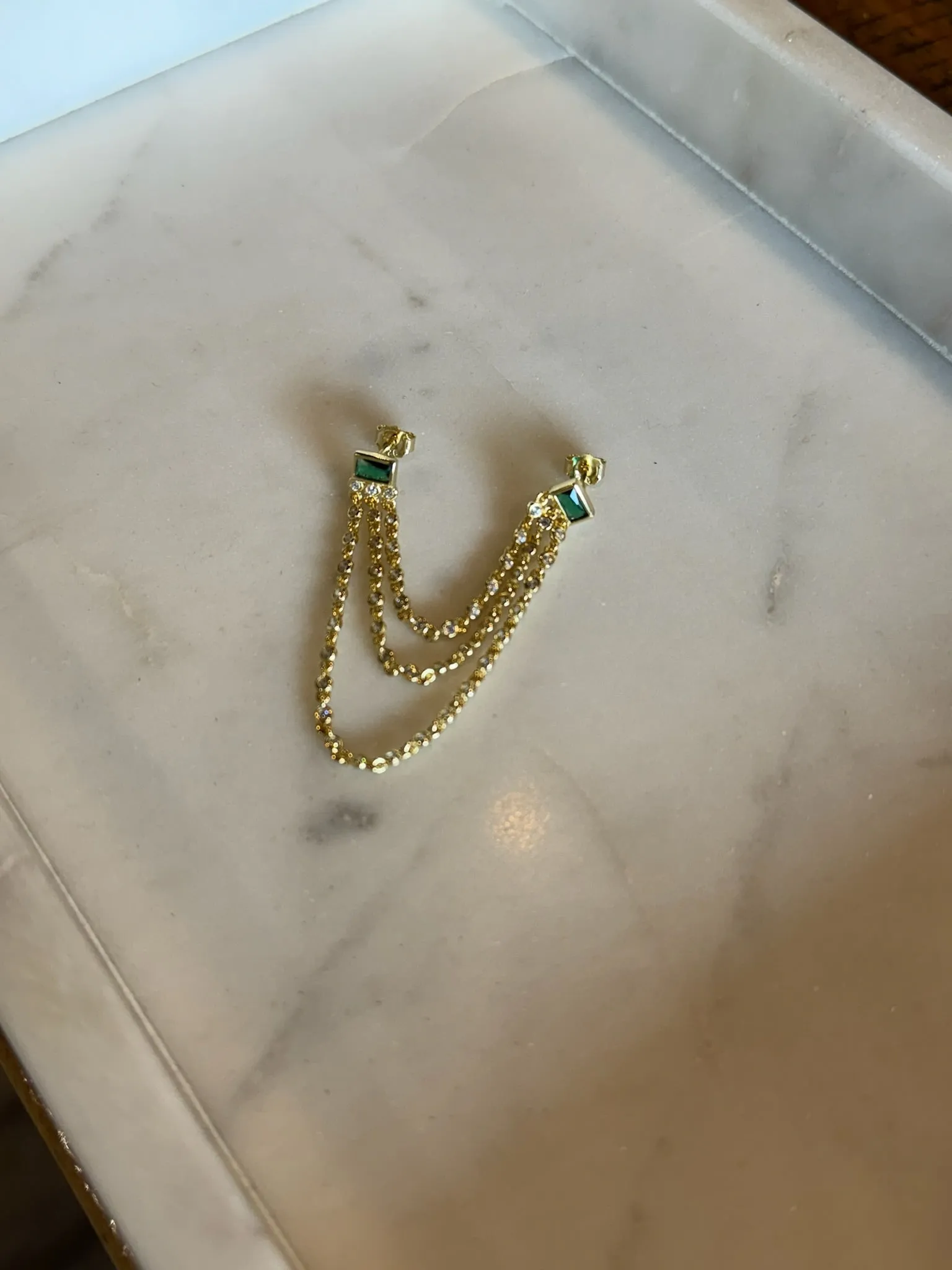 Emerald and Gold Triple Chain Earring ethereal pop