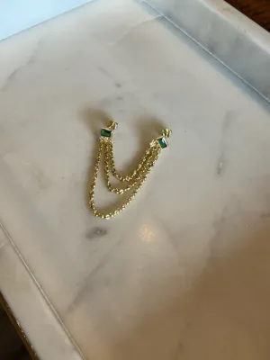 Emerald and Gold Triple Chain Earring crystal boost
