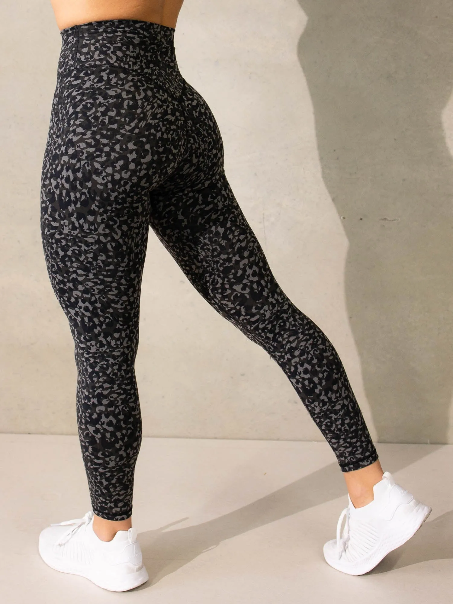 Empower High Waisted Leggings - Black Leopard Soft grip