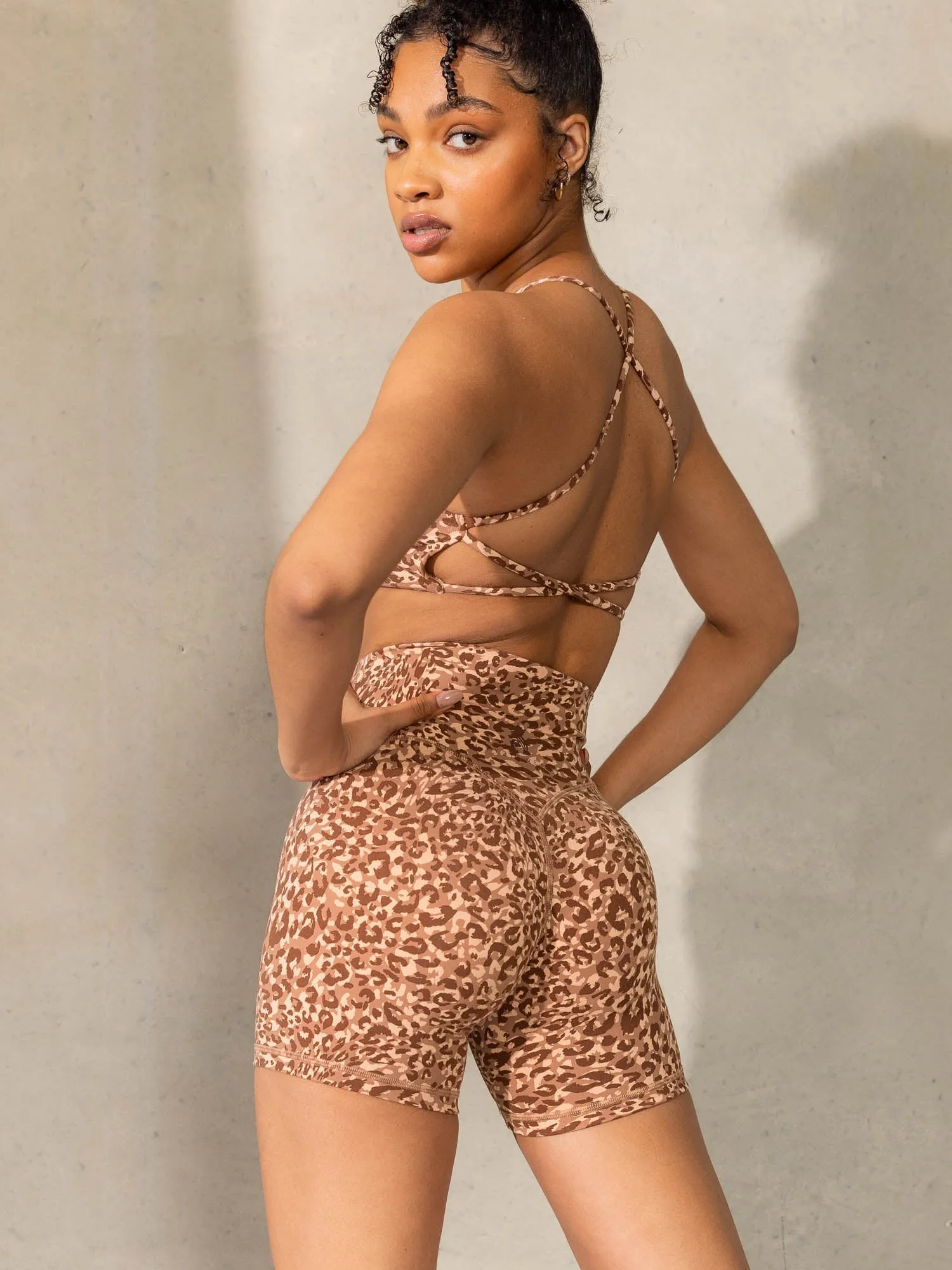 Empower High Waisted Shorts - Mocha Leopard high stretch