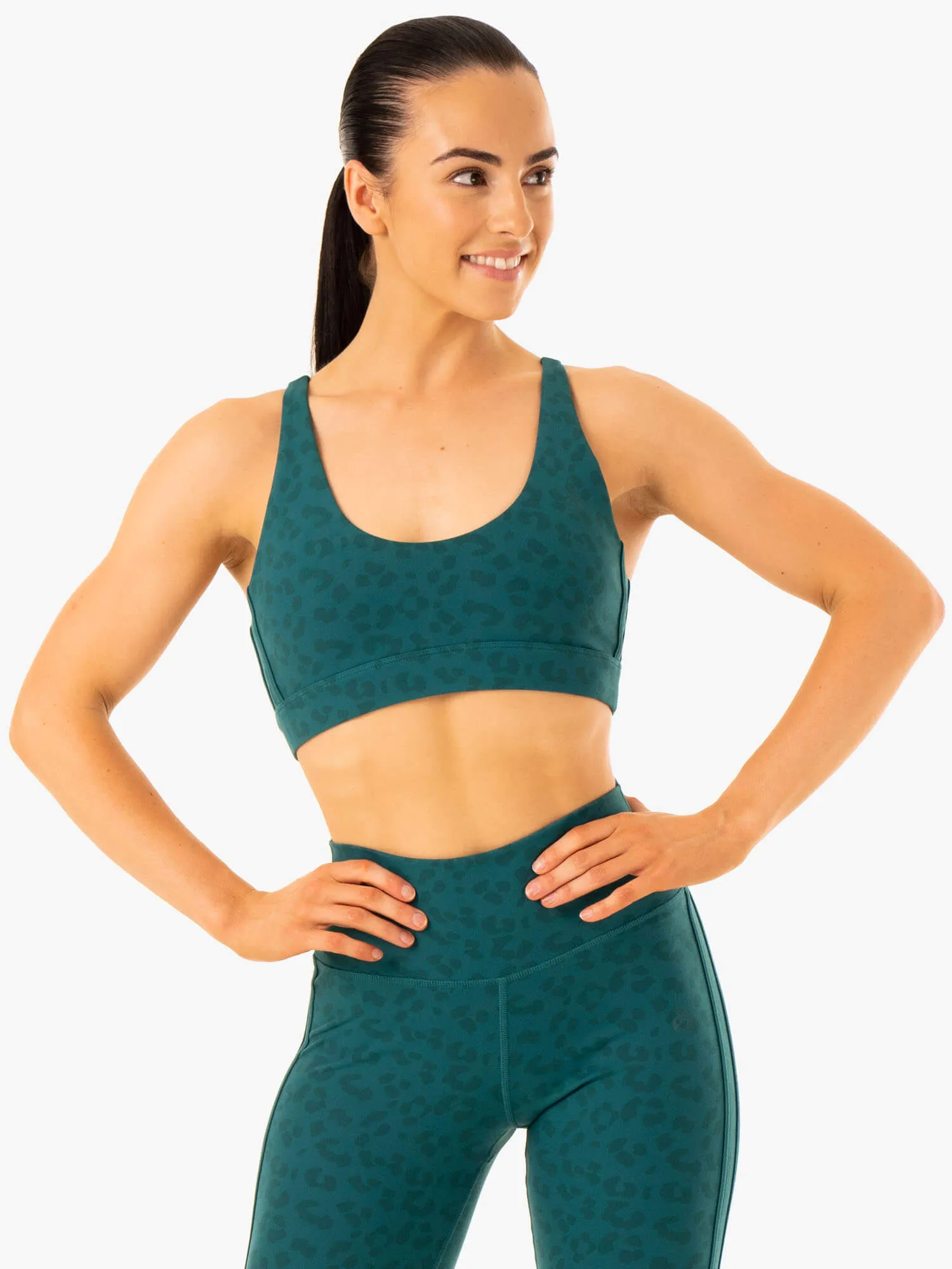 Evolution Sports Bra - Teal Leopard Strong Grip