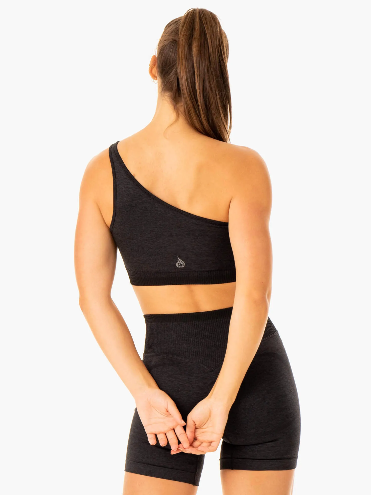 Excel Seamless One Shoulder Sports Bra - Black Marl Breath Fresh