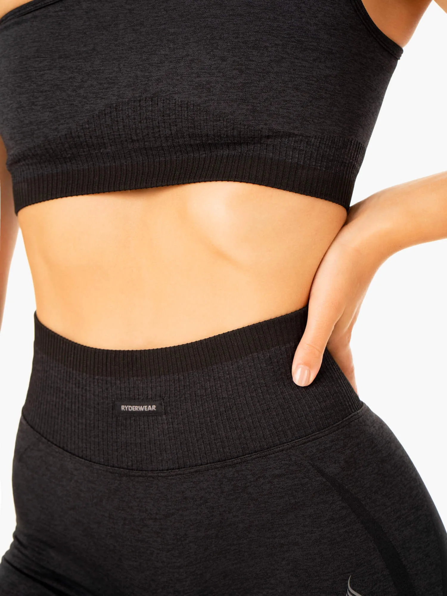 Excel Seamless One Shoulder Sports Bra - Black Marl No Burden