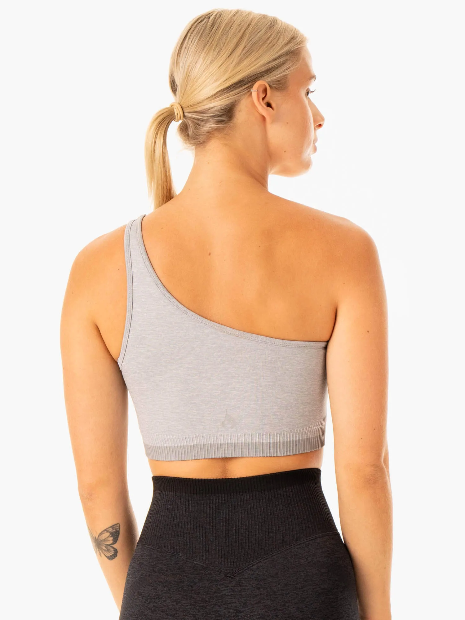 Excel Seamless One Shoulder Sports Bra - Grey Marl High Stretch
