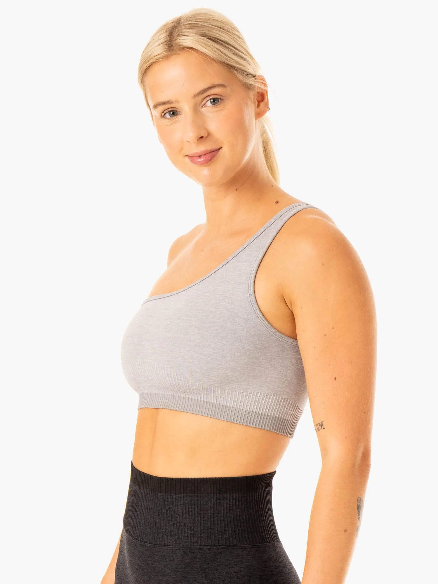 Excel Seamless One Shoulder Sports Bra - Grey Marl Double Layer