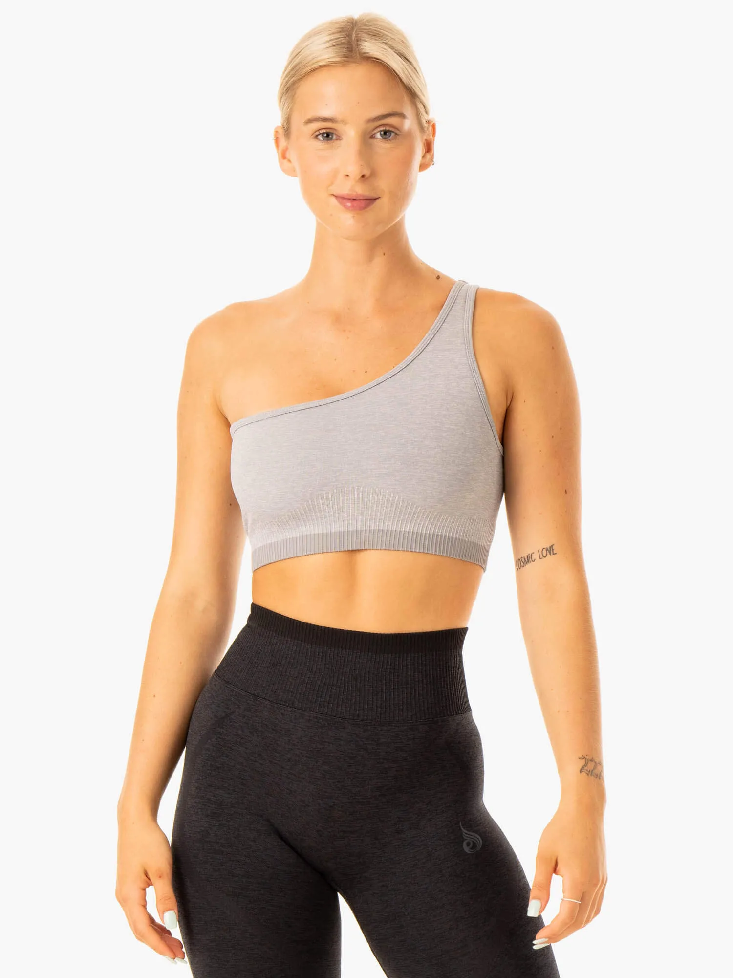 Excel Seamless One Shoulder Sports Bra - Grey Marl Seam Free