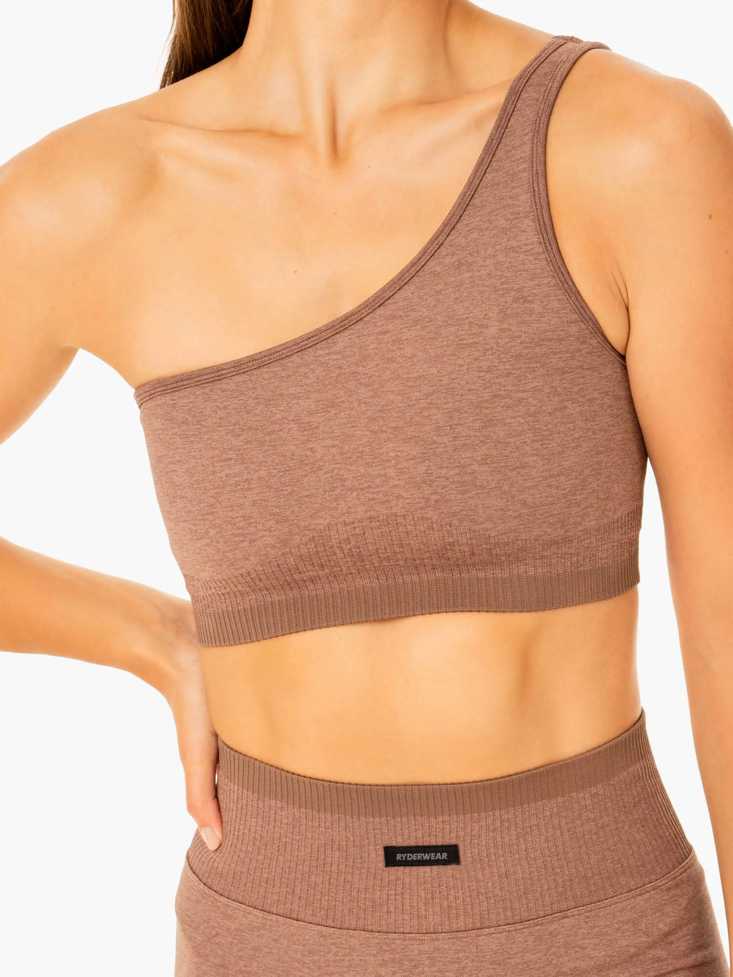 Excel Seamless One Shoulder Sports Bra - Mocha Marl Compression Fit