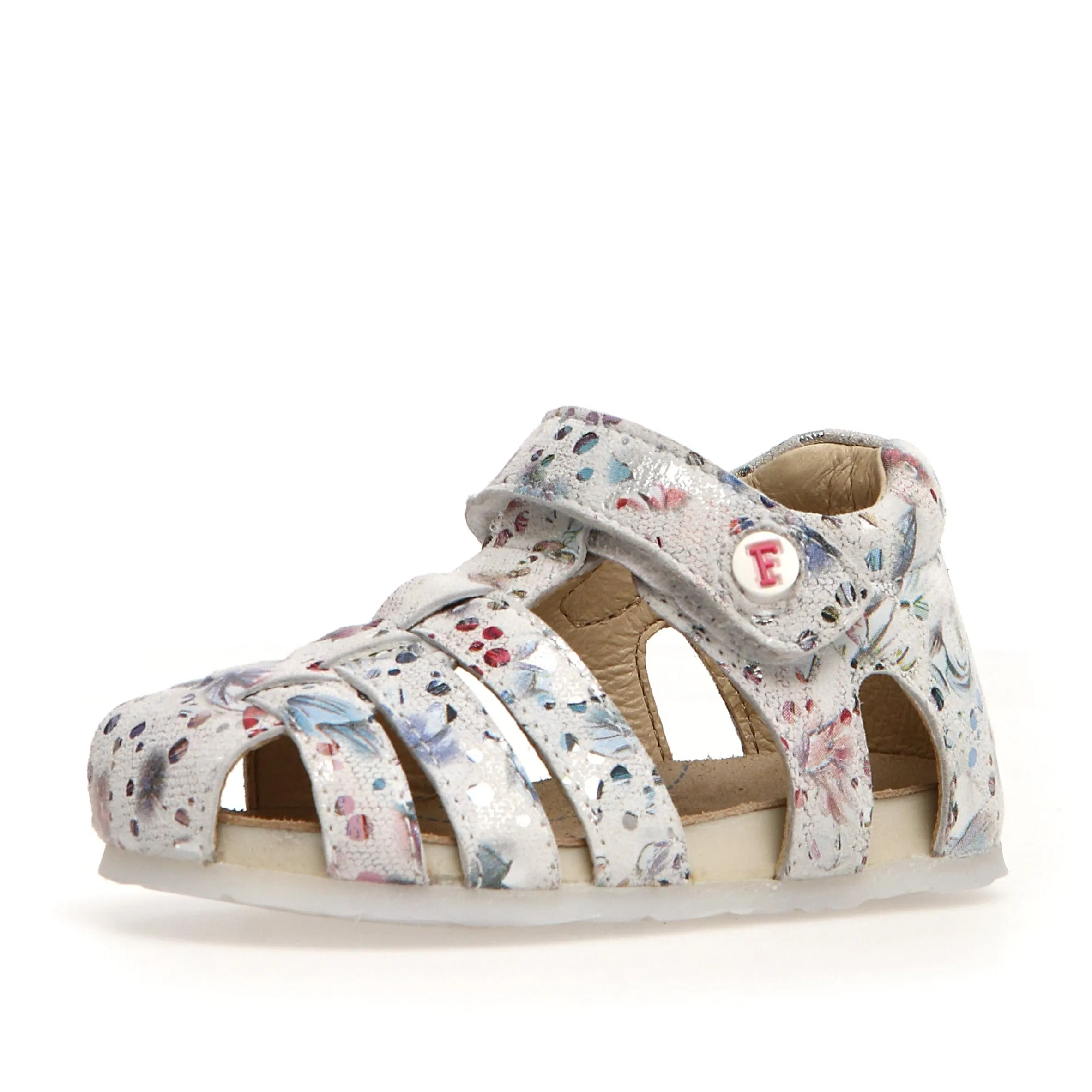 Falcotto Girl's Alby Suede Sandals - Flowery White Cozy Feet