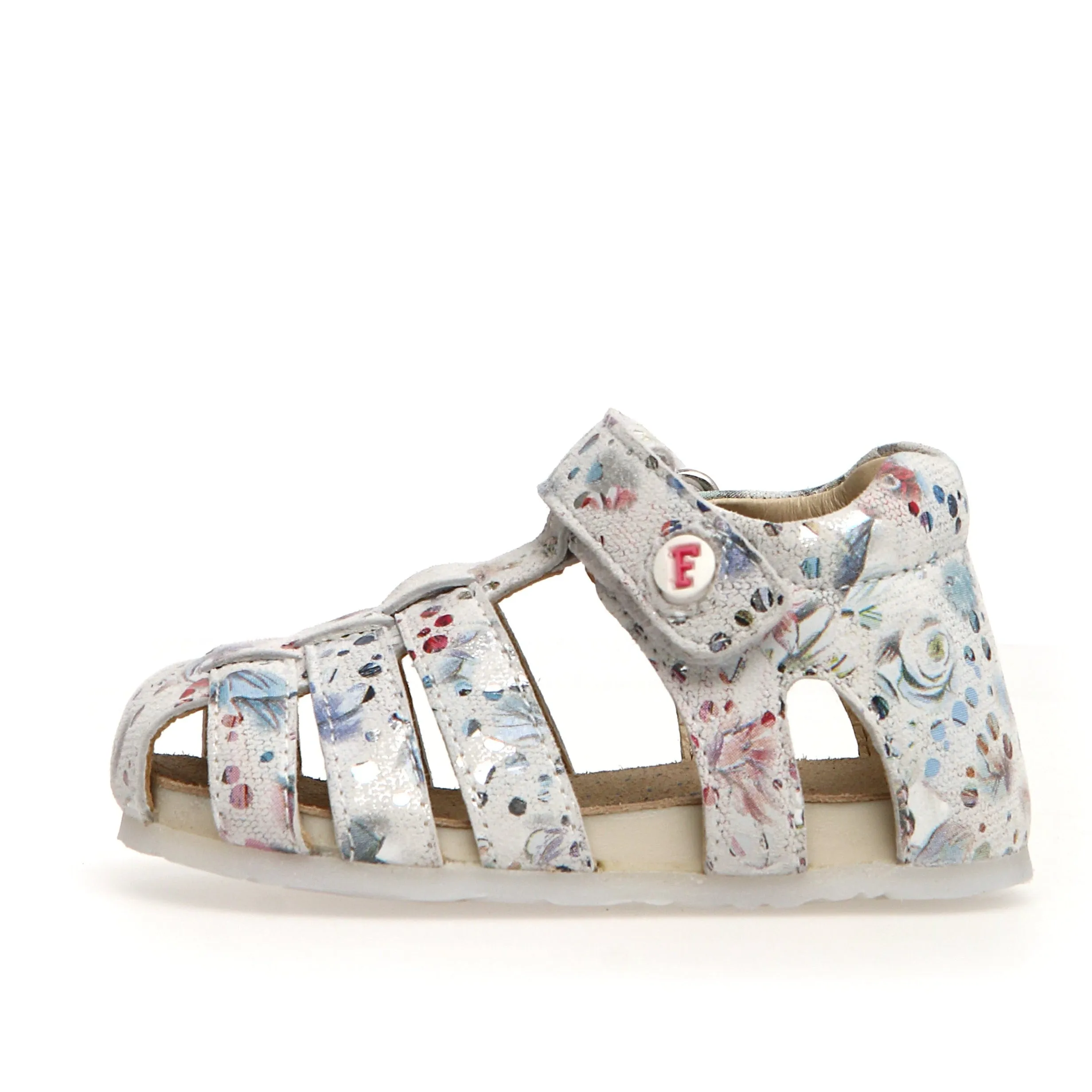 Falcotto Girl's Alby Suede Sandals - Flowery White Bare Style