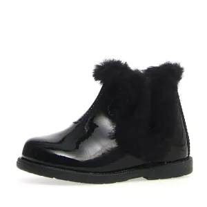 Falcotto Girl's Winter Wood Fur Shoes, Black Patent fashion twist