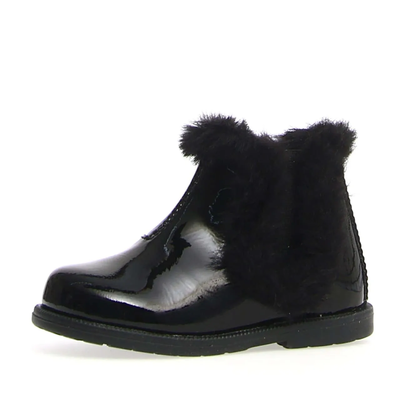 Falcotto Girl's Winter Wood Fur Shoes, Black Patent fashion twist