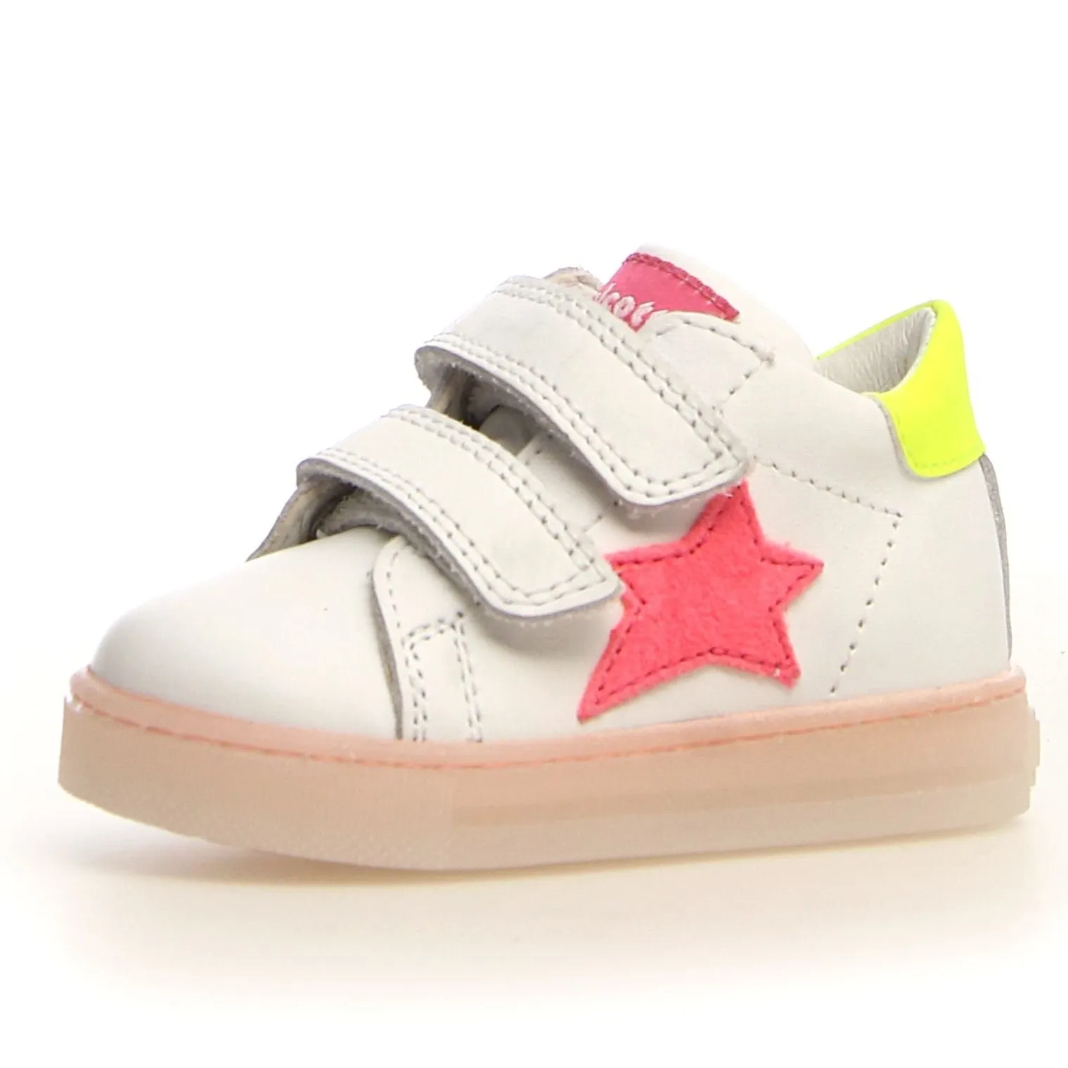 Falcotto Sasha VL Girl's Leather Sneakers - White/Candy Fluoscerent soft cloud