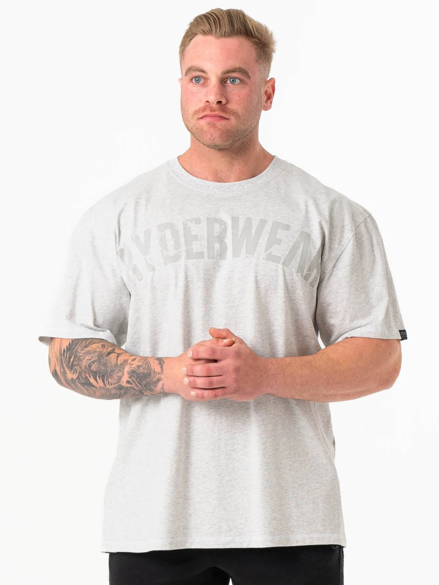 Force Oversized T-Shirt - Chalk Grey Marl bold print