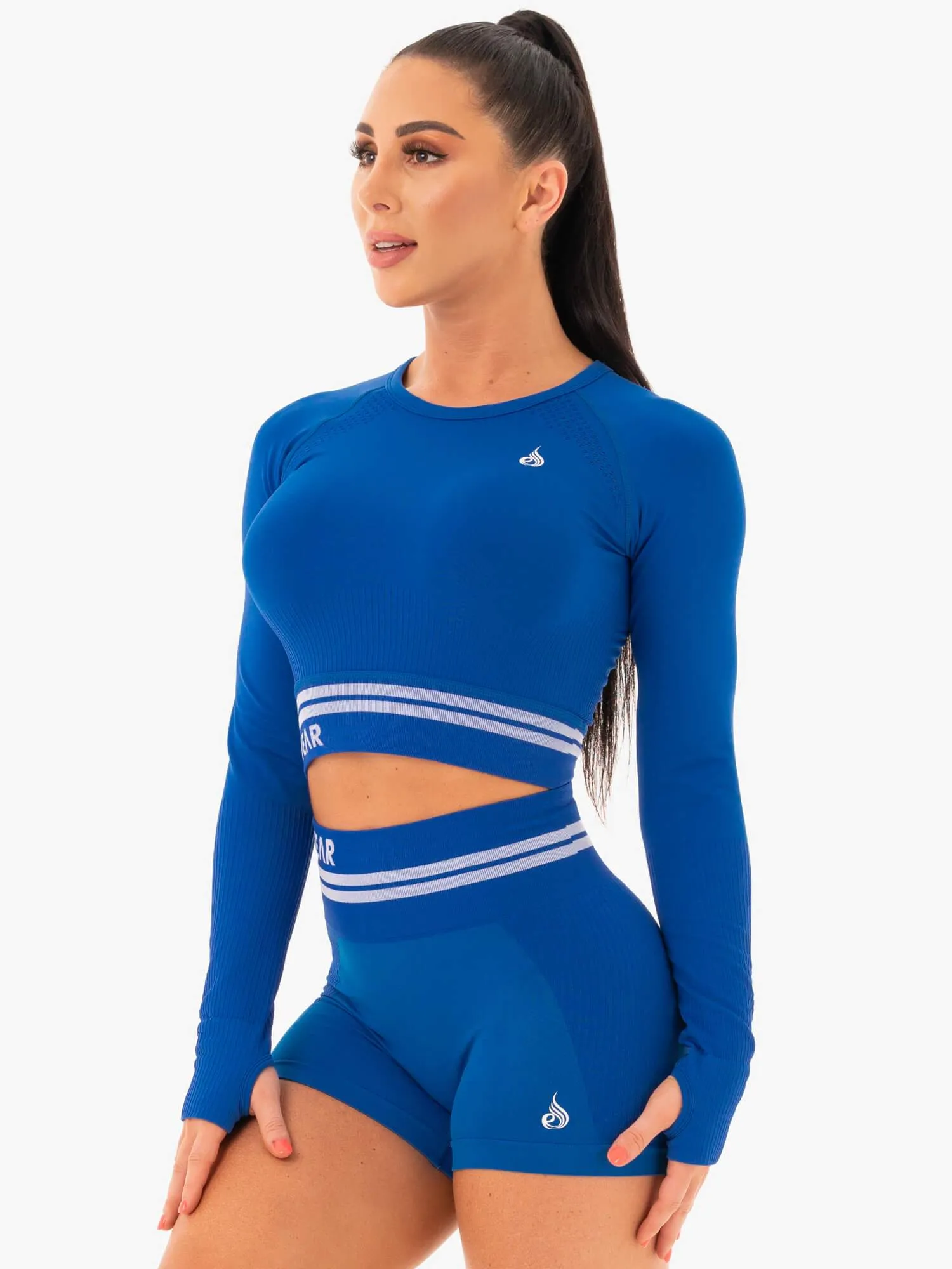 Freestyle Seamless Long Sleeve Crop - Blue flexible pair