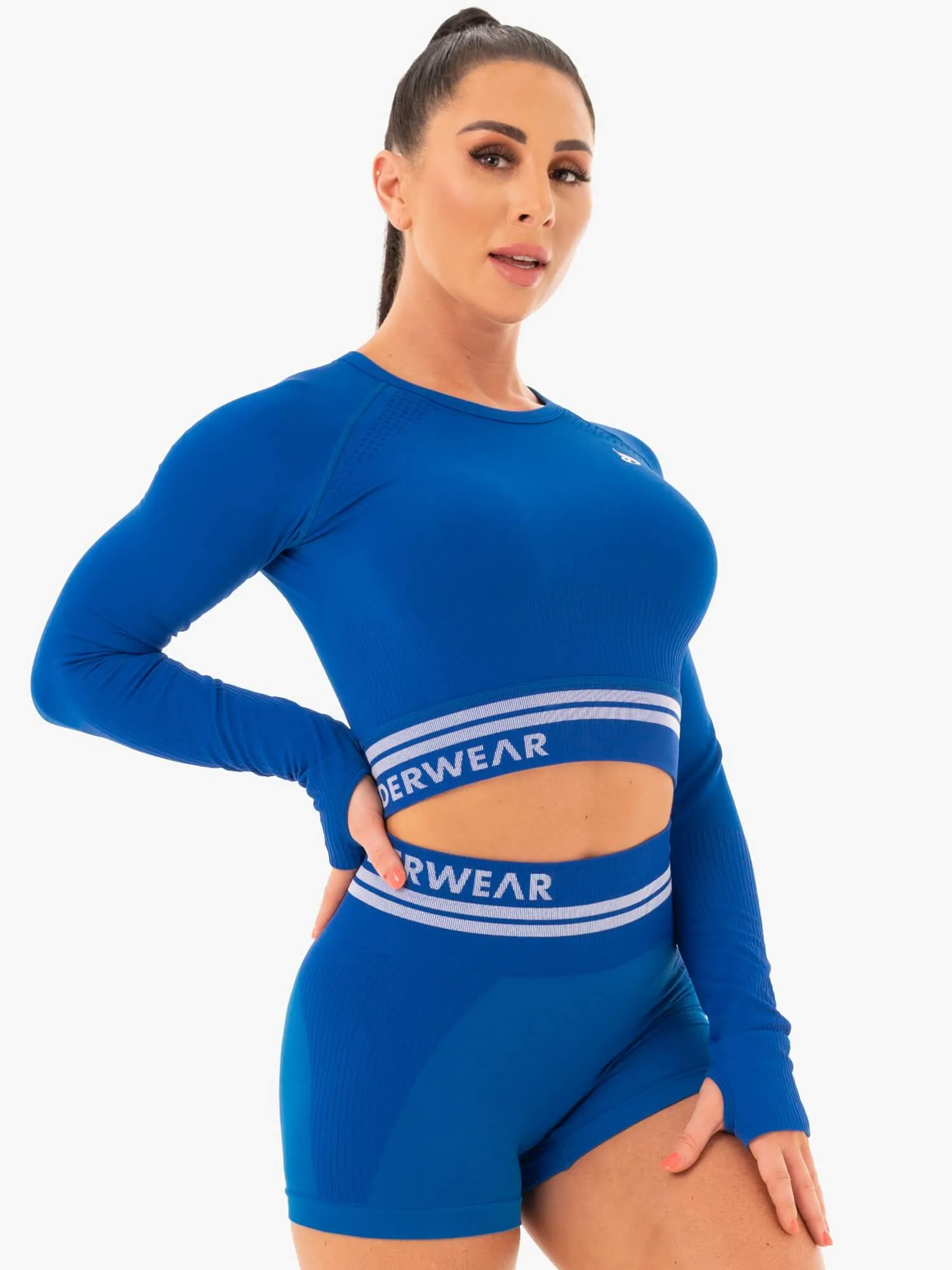 Freestyle Seamless Long Sleeve Crop - Blue detailed care