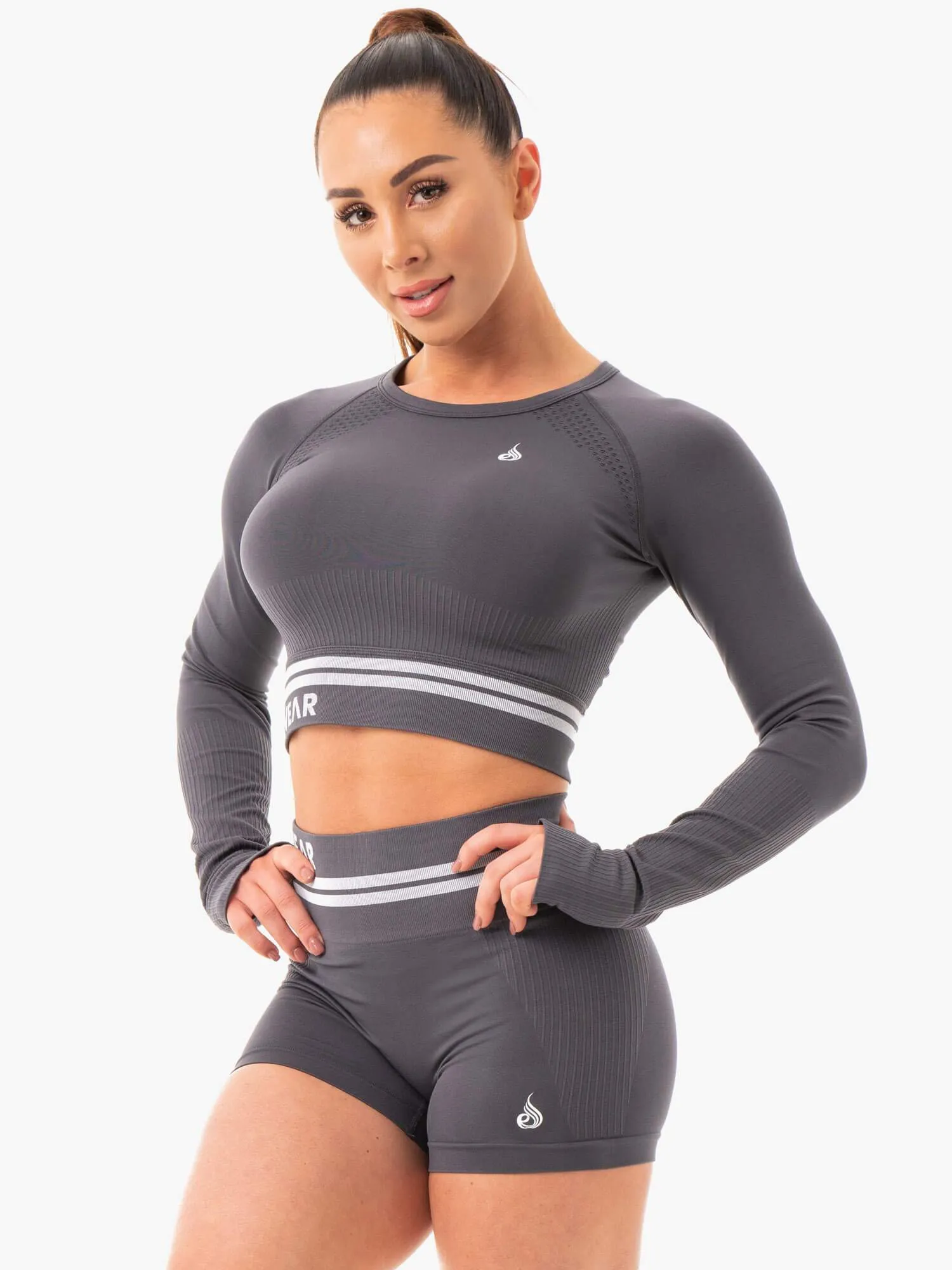 Freestyle Seamless Long Sleeve Crop - Charcoal lightweight breathable