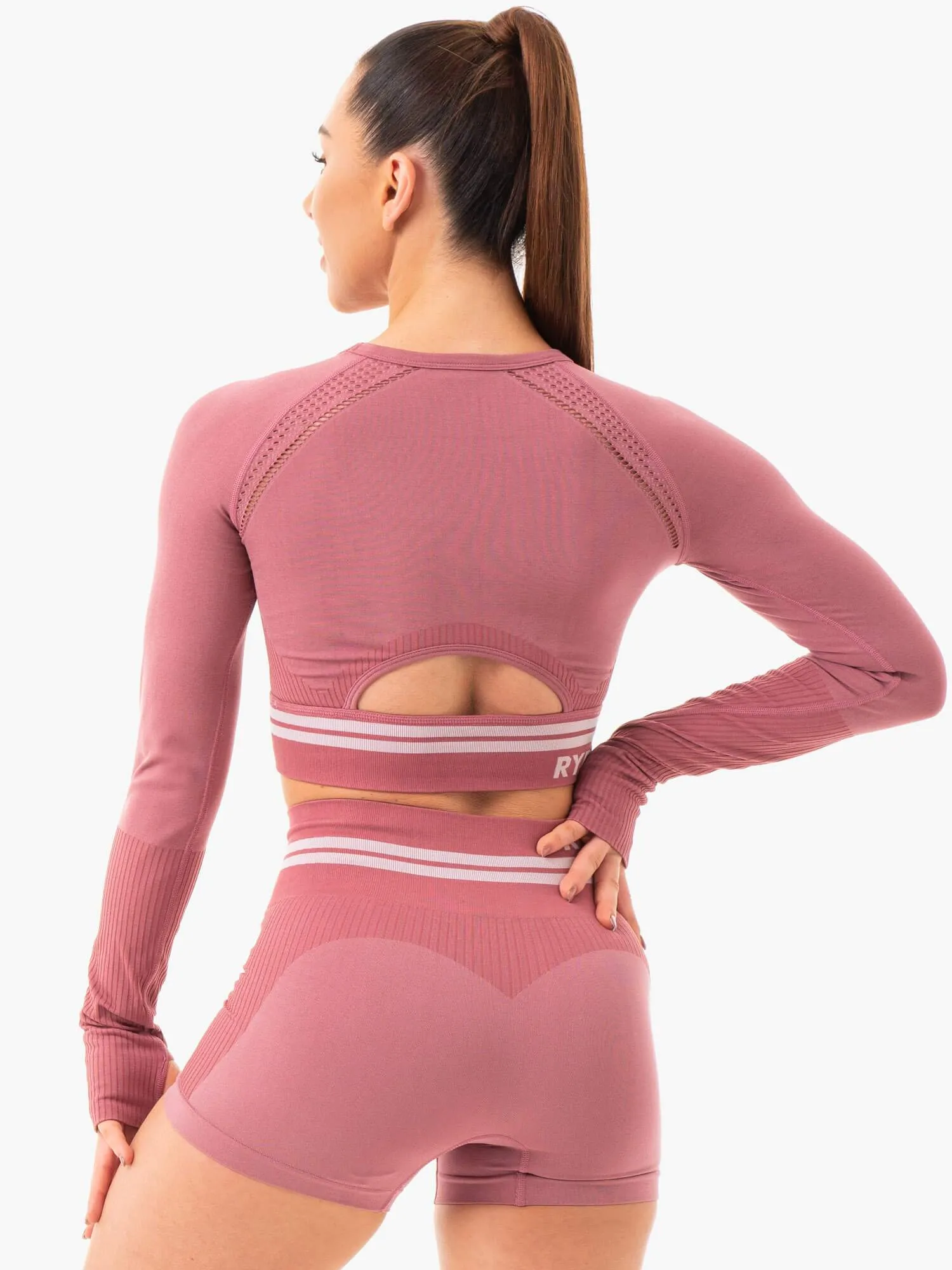 Freestyle Seamless Long Sleeve Crop - Dusty Pink winter warm