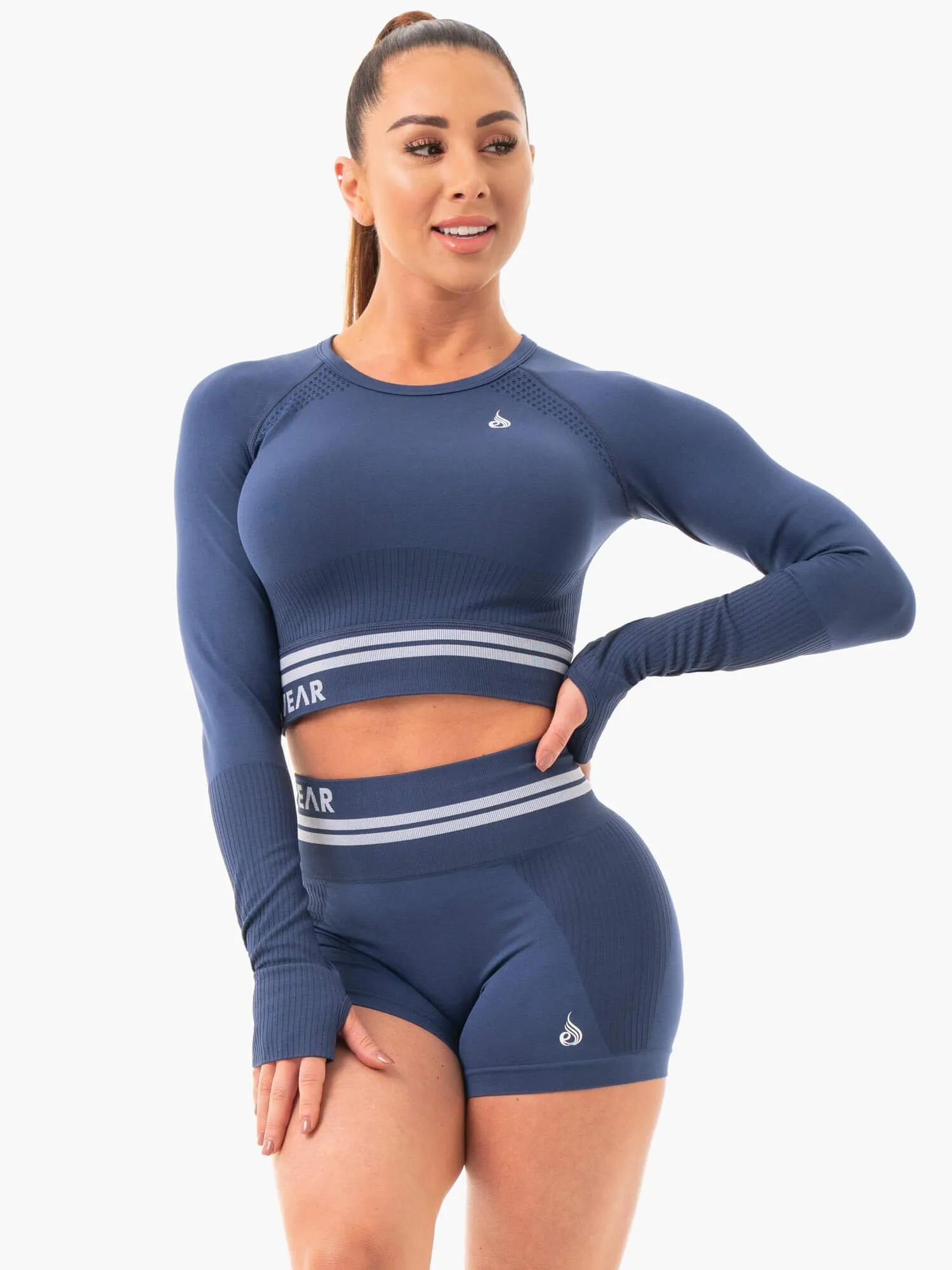 Freestyle Seamless Long Sleeve Crop - Steel Blue thin comfort