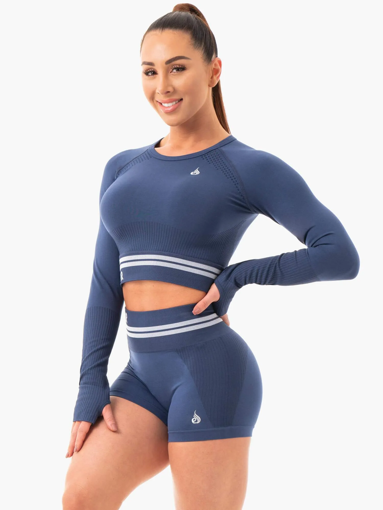 Freestyle Seamless Long Sleeve Crop - Steel Blue cool vibe