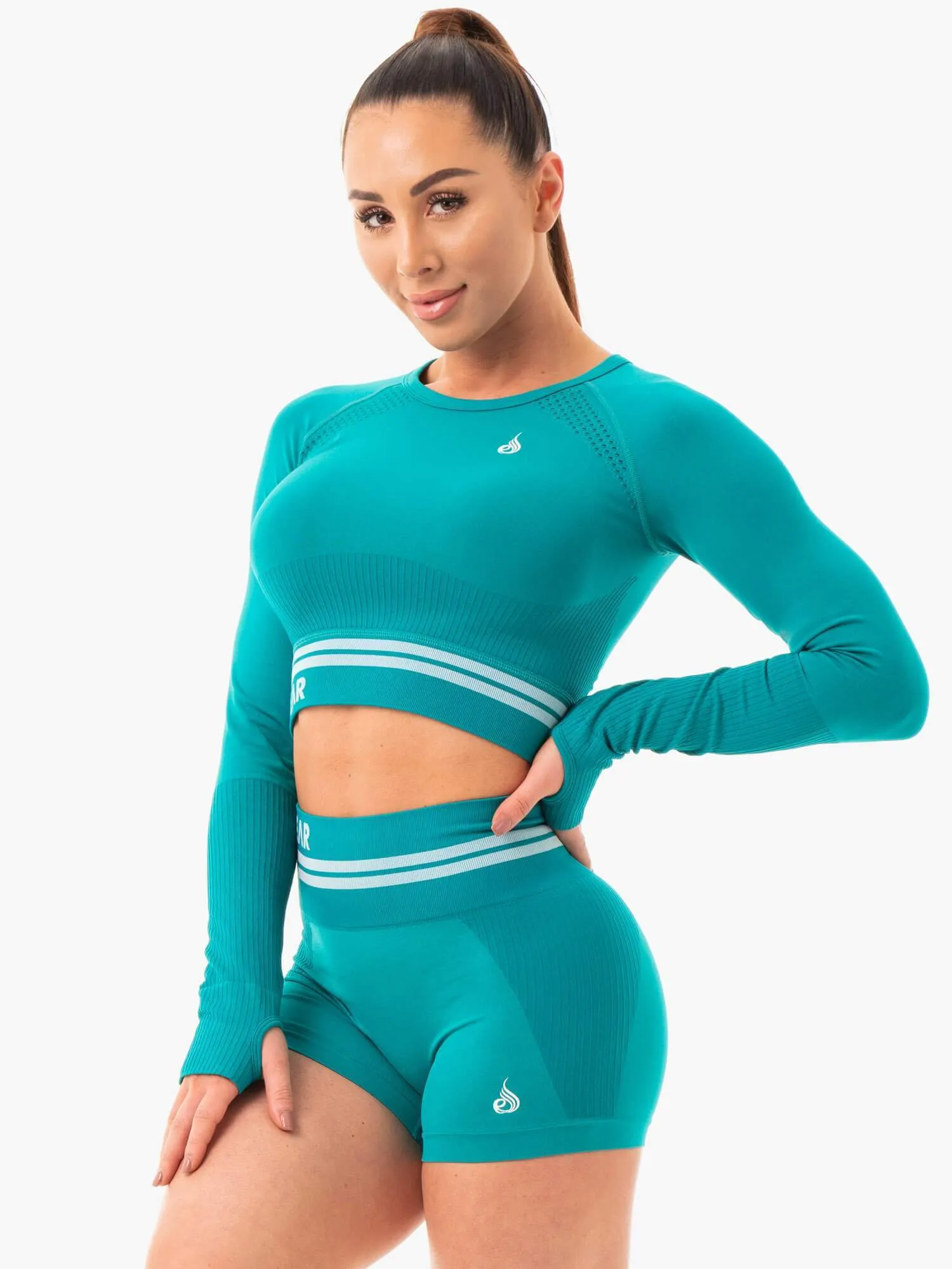 Freestyle Seamless Long Sleeve Crop - Teal casual wear