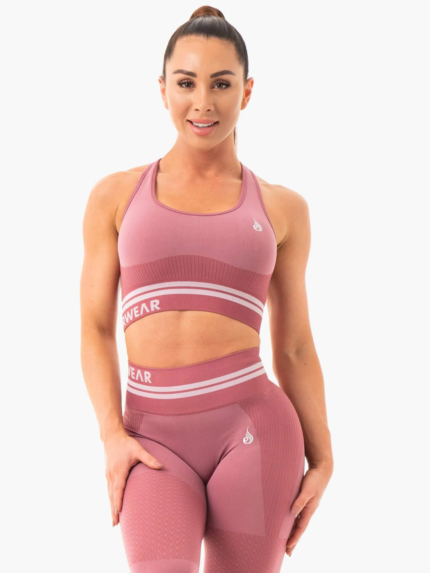 Freestyle Seamless Longline Sports Bra - Dusty Pink Elastic Comfort