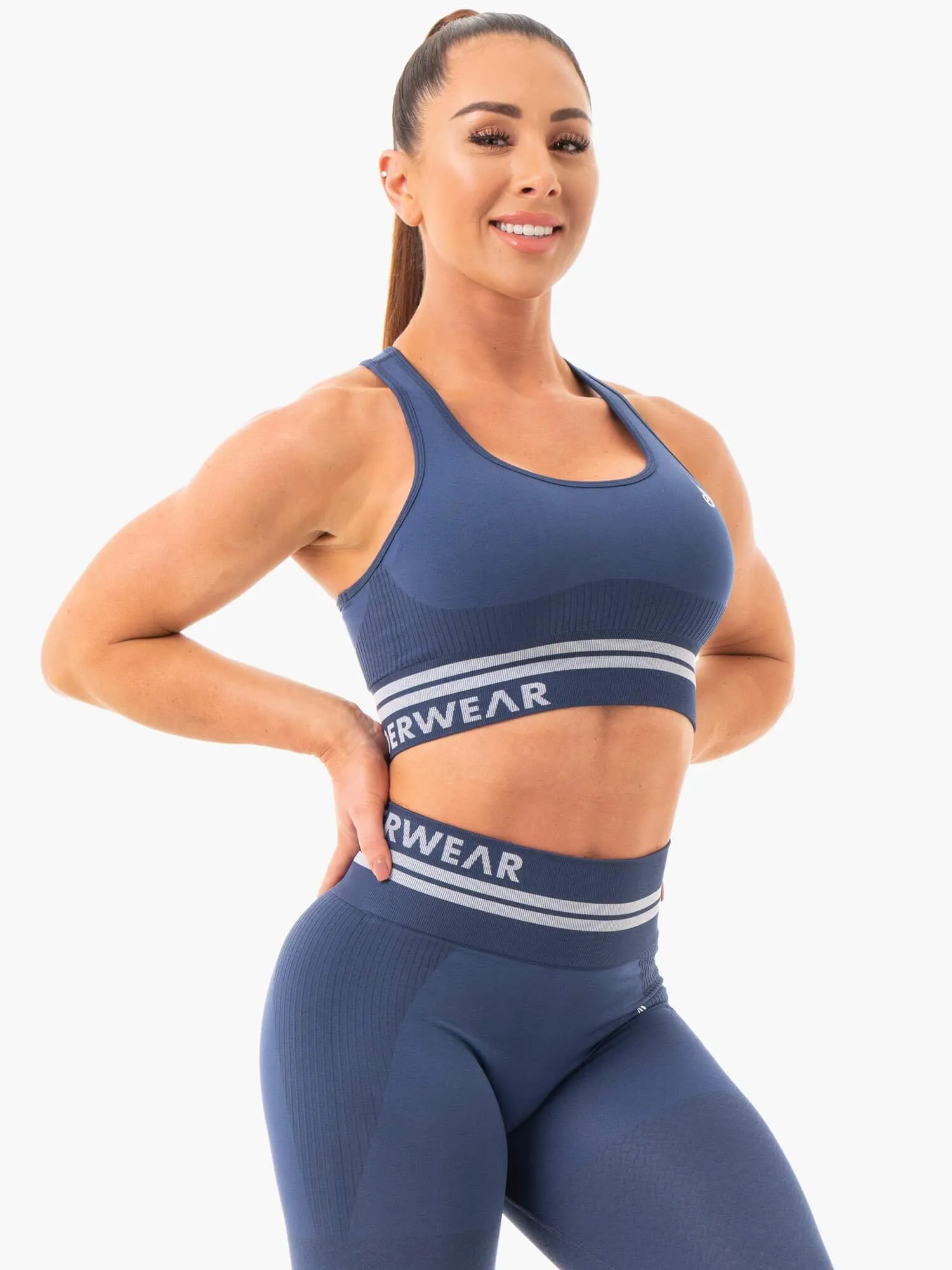 Freestyle Seamless Longline Sports Bra - Steel Blue Soft Durable