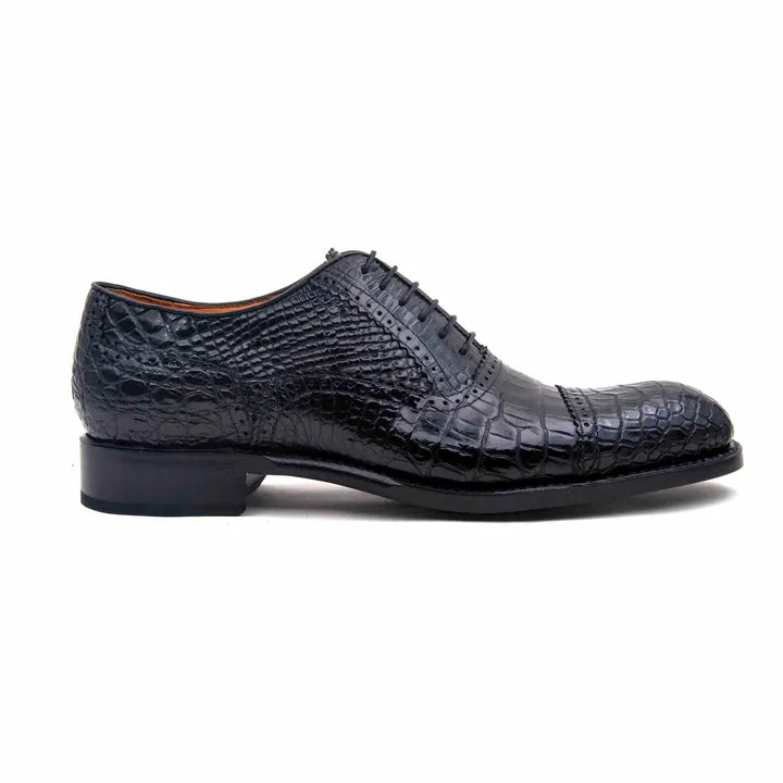 Gaelic Alligator Lace Up Shoes - Black low profile