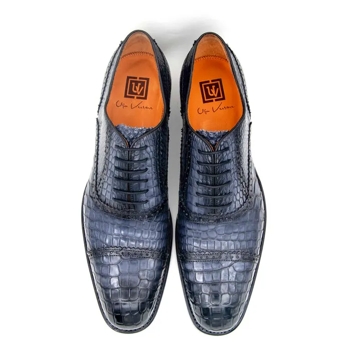 Gaelic Alligator Lace Up Shoes - Grey elegant shape