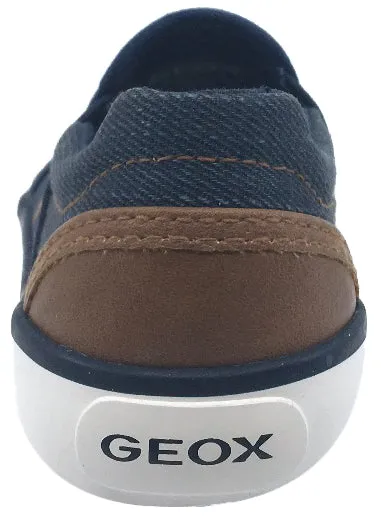 Geox Boy's and Girl's Kilwi Denim and Brown Canvas Slip-On Sneaker chill look
