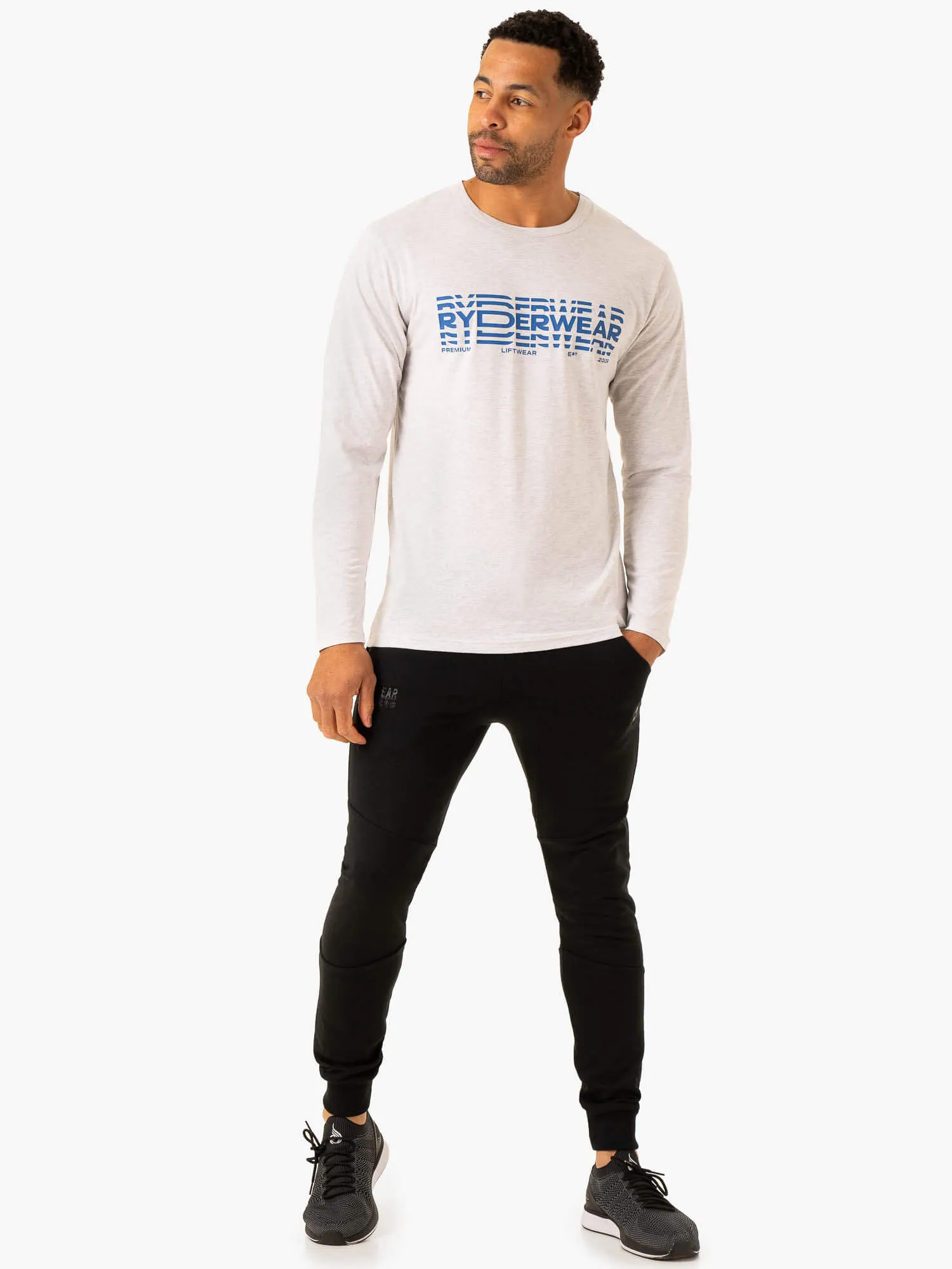 Graphic Long Sleeve T-Shirt - Grey Marl colorful print