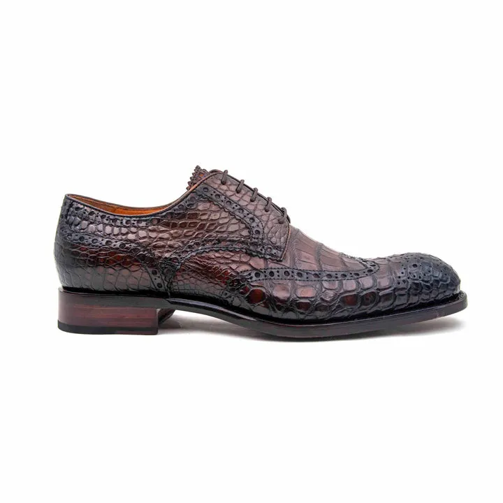 H and H Alligator Lace Up Shoes - Brown work sharp