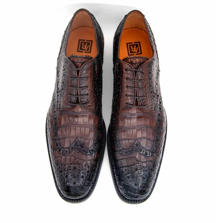 H and H Alligator Lace Up Shoes - Brown calm mood