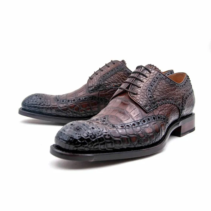 H and H Alligator Lace Up Shoes - Brown high-end feel