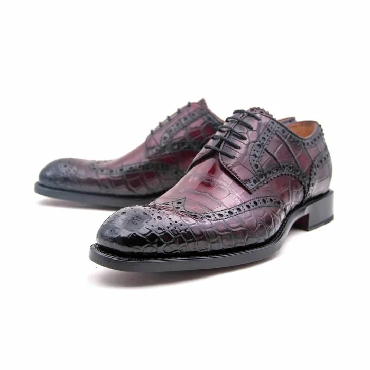 H and H Alligator Lace Up Shoes - Burgundy urban fashion