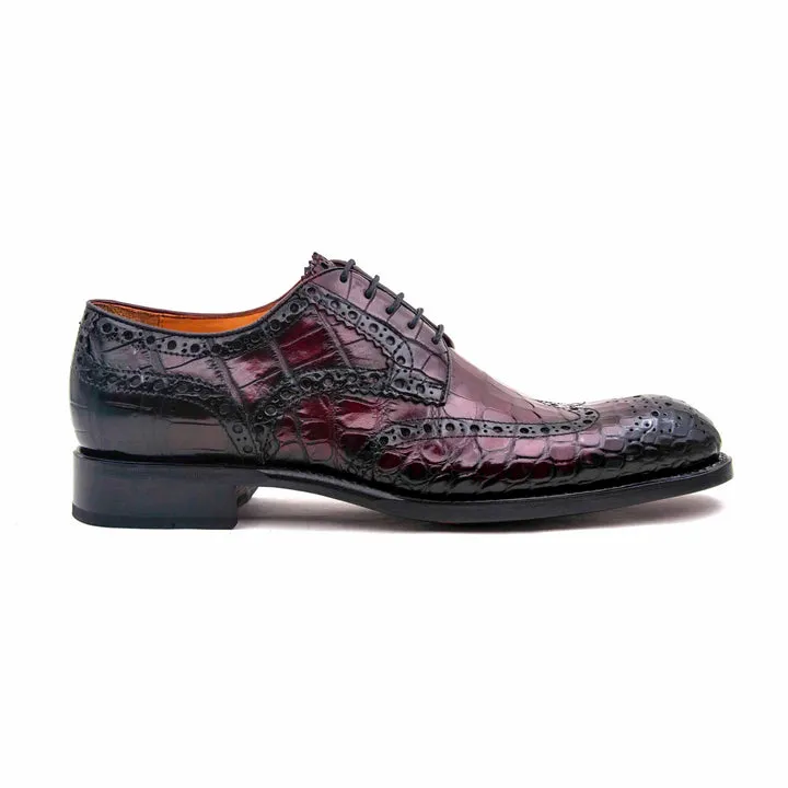 H and H Alligator Lace Up Shoes - Burgundy work smart