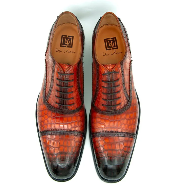 H and H Alligator Lace Up Shoes - Camel look sharp