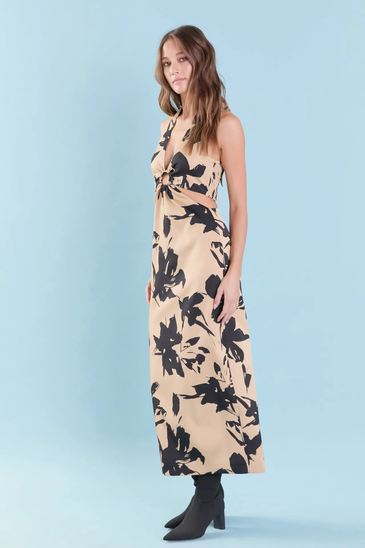Halter Ring Printed Maxi Dress Heritage classic