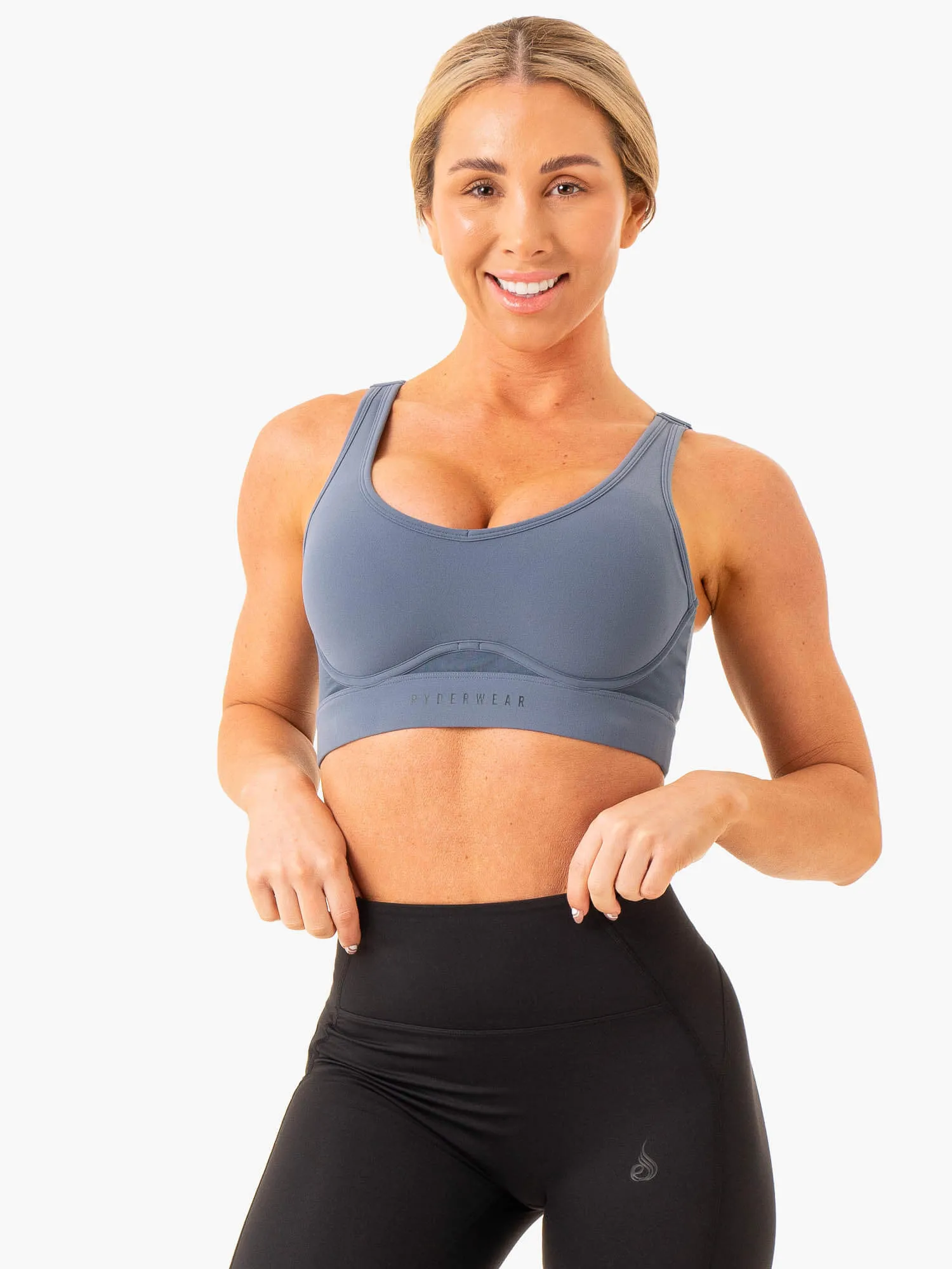 Heighten High Impact Sports Bra - Steel Blue High Elastic
