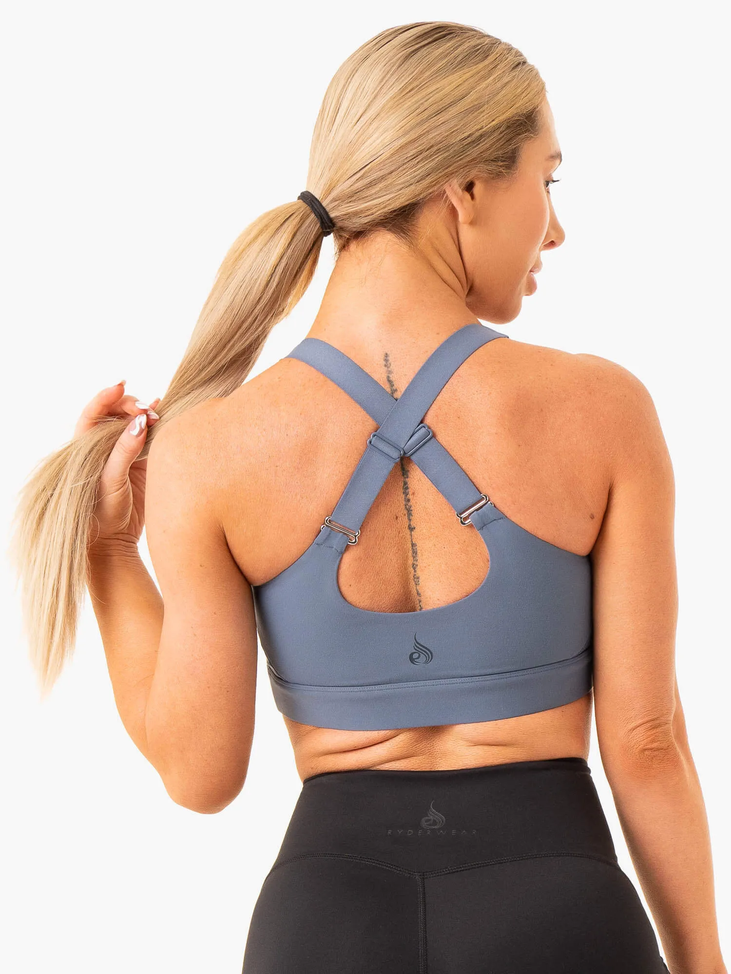 Heighten High Impact Sports Bra - Steel Blue Ventilation Holes