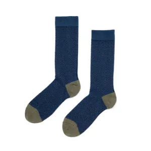 Herringbone Crew Socks in Navy from Zkano Antibacterial Fresh