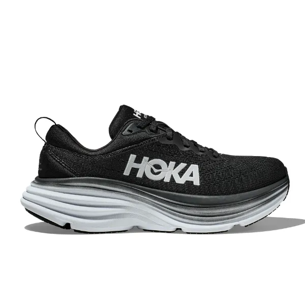 HOKA Men's Bondi 8 (Medium Width) Black/White quiet walk