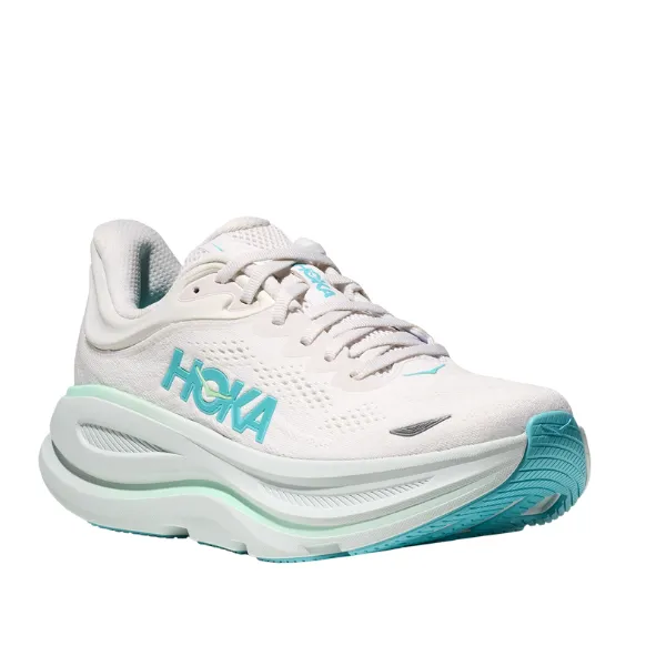 Hoka Women's Bondi 9 White/Blue heel rise