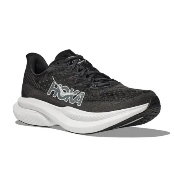 HOKA Women's Mach 6 (Wide Width) Black/White warm tone