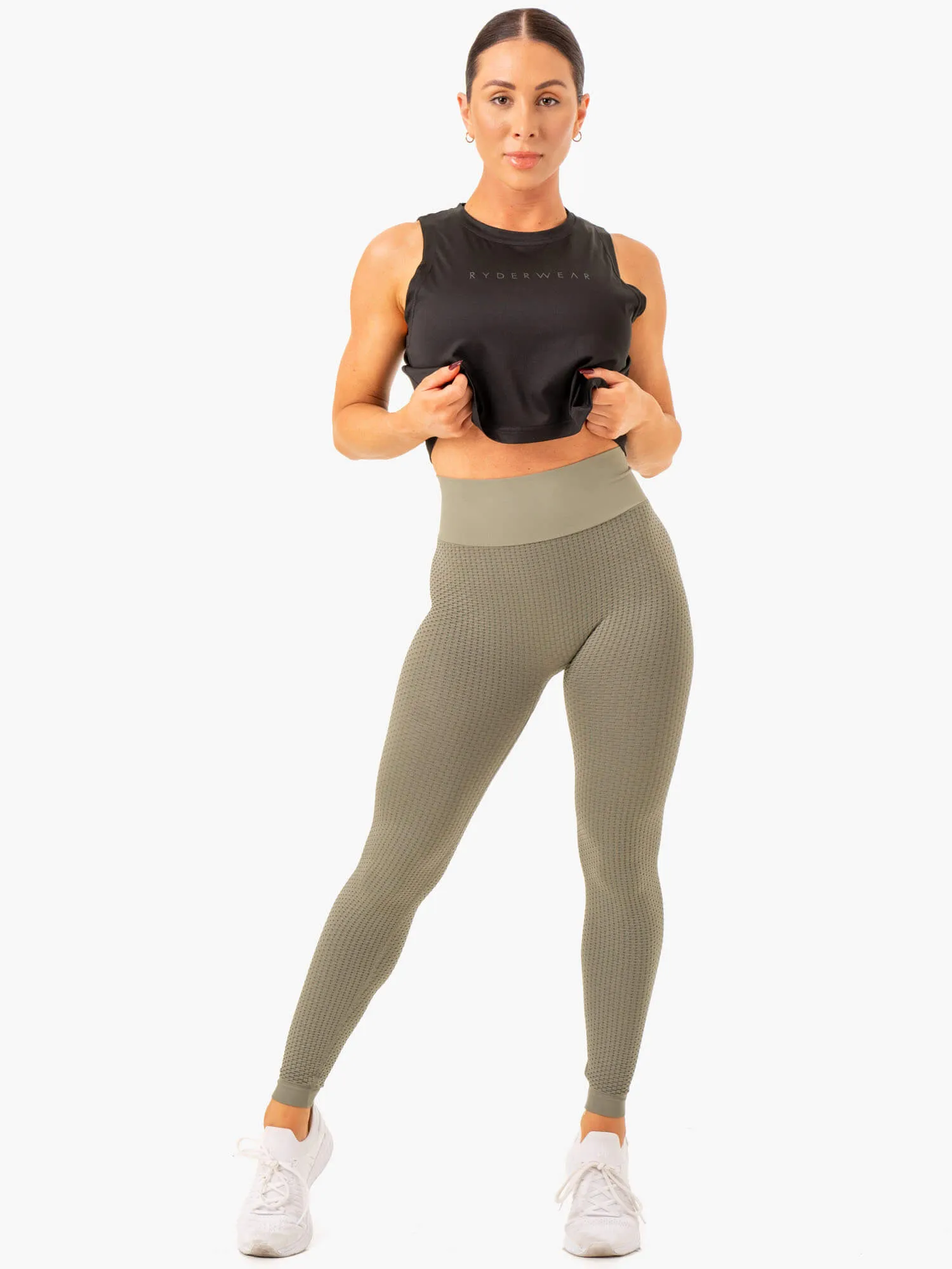 Honeycomb Scrunch Seamless Leggings - Khaki High elasticity