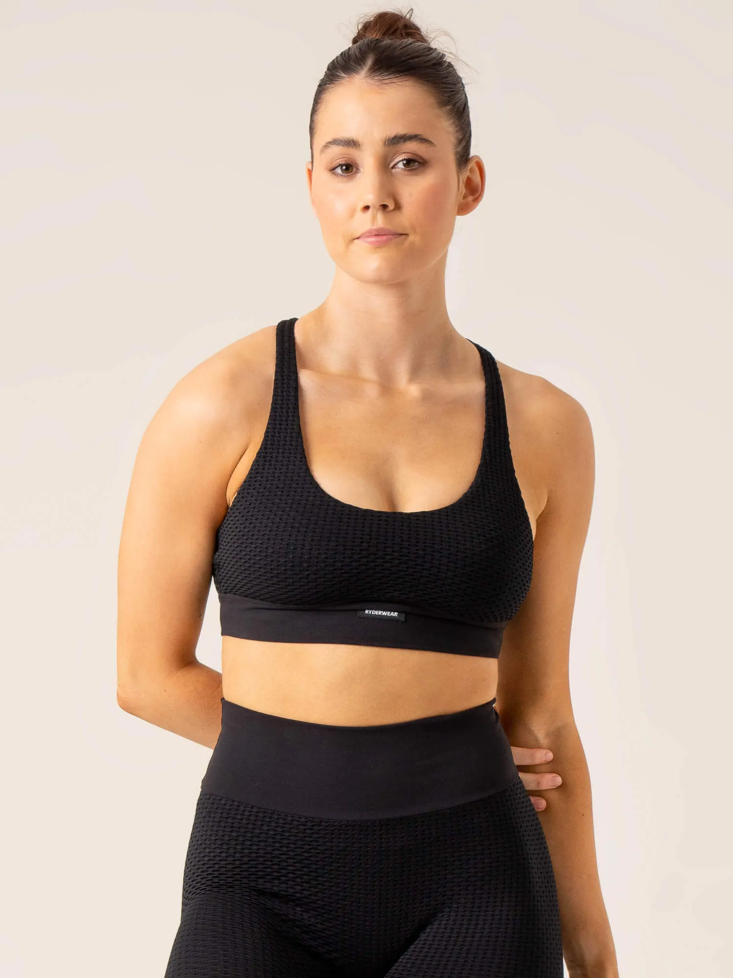 Honeycomb Seamless Sports Bra - Black Long Wear