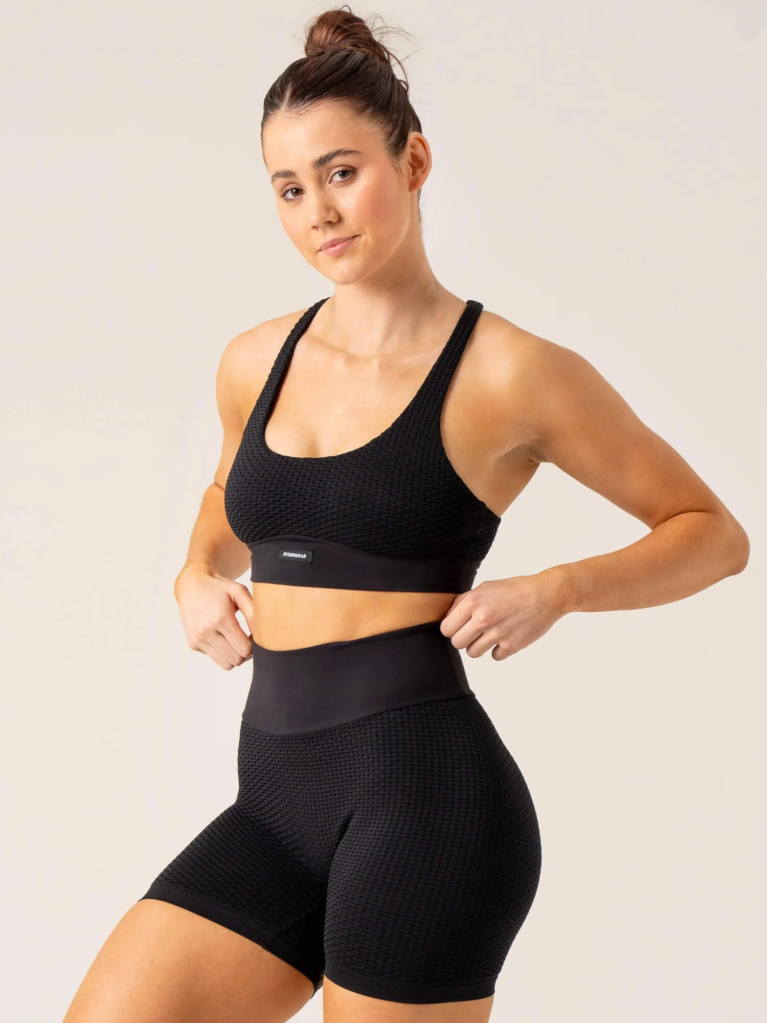 Honeycomb Seamless Sports Bra - Black Shock Absorbing