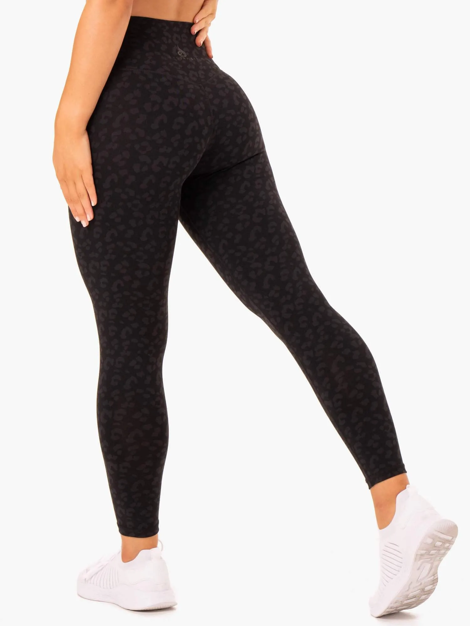 Hybrid Full Length Leggings - Black Leopard Light weight fabric